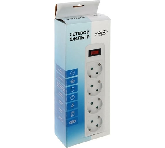 Сетевой фильтр LUAZON Lighting, 4 розетки, 1.0 м, 2200 Вт, 3x0.75 мм2, 10 A, 220 В, белый 5353562