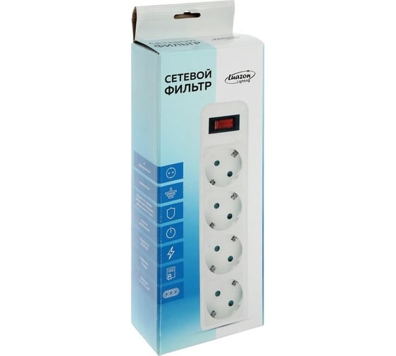 Сетевой фильтр LUAZON Lighting, 4 розетки, 1.8 м, 2200 Вт, 3x0.75 мм2, 10 А, 220 В, черный 4457513