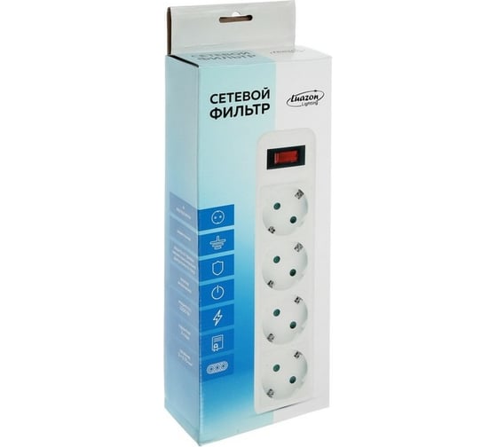Сетевой фильтр LUAZON Lighting, 4 розетки, 3 м, 2200 Вт, 3x0.75 мм2, 10 А, 220 В, белый 4457514