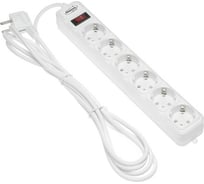 Сетевой фильтр LUAZON Lighting, 6 розеток, 1.8 м, 2200 Вт, 3x0.75 мм2, 10 А, 220 В, белый 4457524