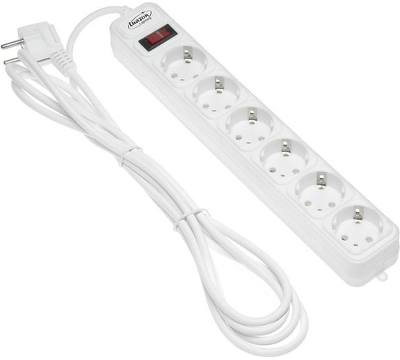 Сетевой фильтр LUAZON Lighting, 6 розеток, 3 м, 2200 Вт, 3x0.75 мм2, 10 А, 220 В, белый 4457526