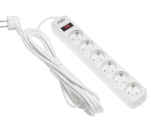 Сетевой фильтр LUAZON Lighting, 6 розеток, 5 м, 2200 Вт, 3x0.75 мм2, 10 А, 220 В, белый 4457528 1