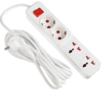 Удлинитель LUAZON Lighting, 2 евро+2 унив.роз., 5 м, 2200 Вт, 2x0.5 мм2, с выкл., белый 5101836