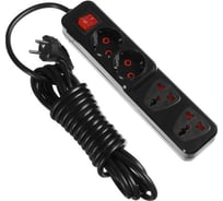 Удлинитель LUAZON Lighting, 2 евро+2 унив.роз., 5 м, 2200 Вт, 2x0.5 мм2, с выкл., черный 5101837