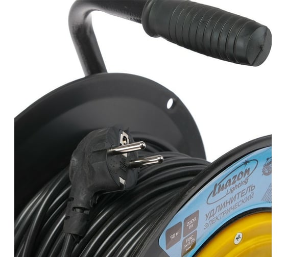 Удлинитель на катушке LUAZON Lighting, 4 розетки, 50 м, 10 А, ПВС 3x0.75 мм2, с з/к, IP20 5384806