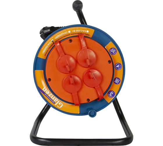 Силовой удлинитель на катушке GLANZEN 4 гнезда 30 м ПВС 3x1,5 IP44 EB-30-020 00-00006734
