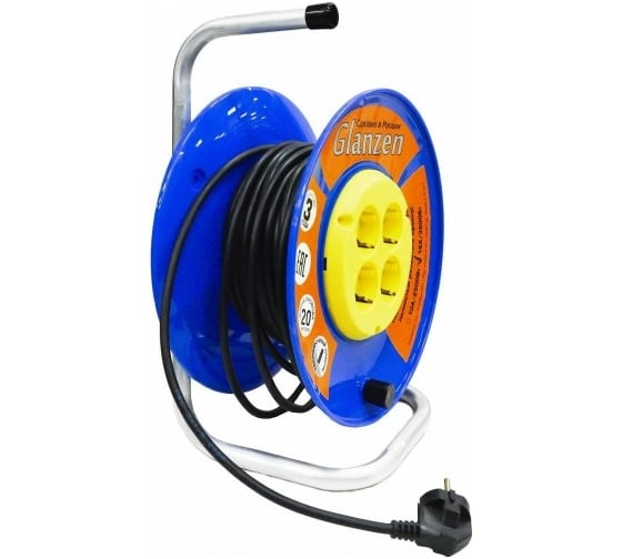 Силовой удлинитель на катушке GLANZEN 4 гнезда 20 м ПВС 3x1,5 EB-20-019 00-00006727
