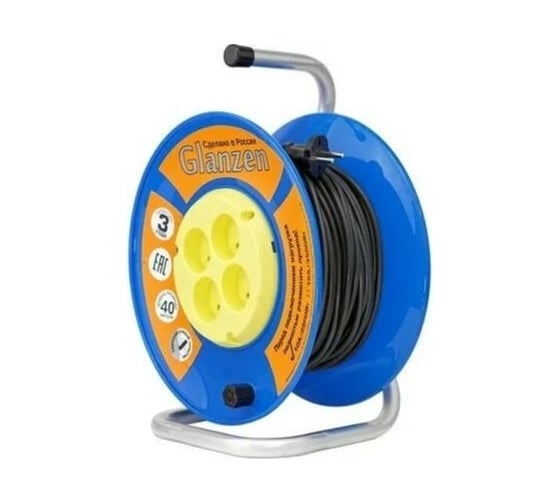 Силовой удлинитель на катушке GLANZEN 4 гн. 40 м ПВС 3x1,5 EB-40-019 00-00006731