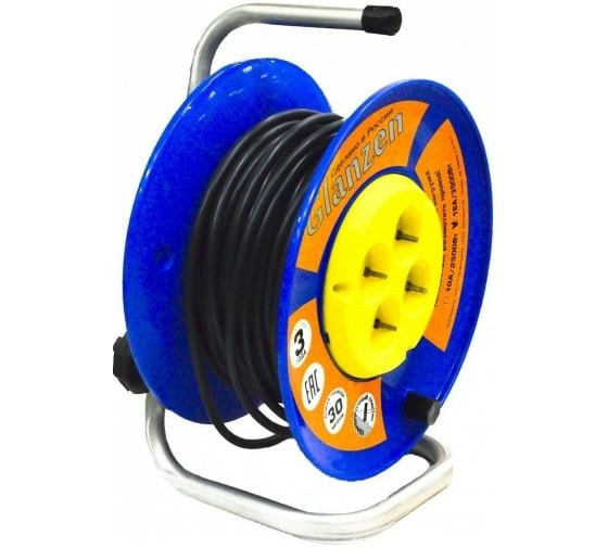 Силовой удлинитель на катушке GLANZEN 4 гн. 30 м ПВС 3x1,5 EB-30-019 00-00006729