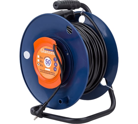 Силовой удлинитель на катушке Glanzen ПВС 2x1,5 арт. EC-50-010 00-00006540