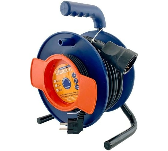 Силовой удлинитель на катушке Glanzen ПВС 3x0,75 арт. EC-40-014 00-00006694