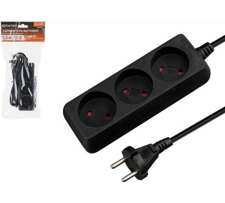 Удлинитель ЮПИТЕР 1,5 м 3 розетки 2,2 кВт черный JP8101-30
