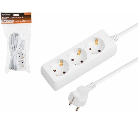 Удлинитель ЮПИТЕР 3 м 3 розетки 3,5 кВт с заземлением белый JP8105-22