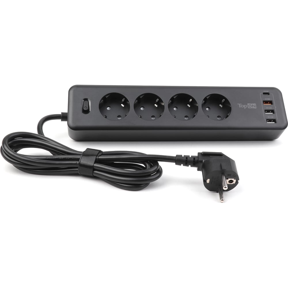 Сетевой фильтр TopOn TOP-PWS4 4 розетки, 3 USB, Type-C, PD 20W QC3.0 ...