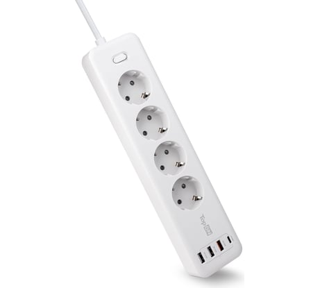 Сетевой фильтр TopOn 4 розетки, 3 USB, Type-C, PD 20W QC3.0, 4000W, 1.8 м Белый TOP-PWS4