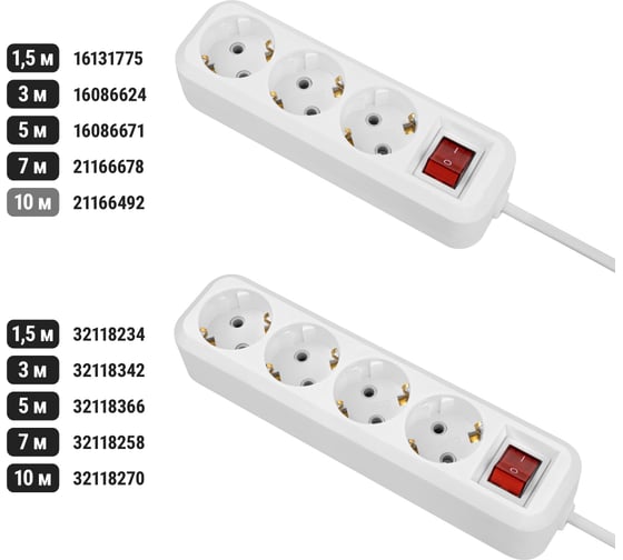 Удлинитель сетевой TDM ELECTRIC с выключателем, 3 розетки, 10 метров, с заземлением, ПВС 3х0,75 мм2 10А 250В, белый, SQ1303-1104