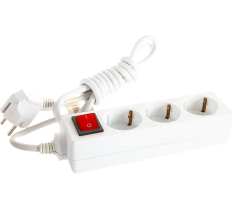 Электрический удлинитель с заземлением, выключателем, с защитными шторками, 3 гнезда, 2м, СВЕТОЗАР  SV-55035-2