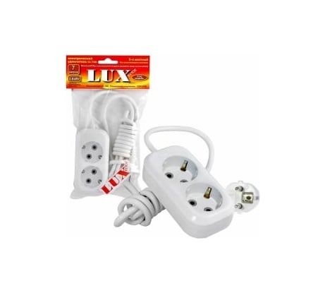 Сетевой бытовой удлинитель LUX У2-Е 2-местный с з/к, 250В 16А, 5м 4606400414551