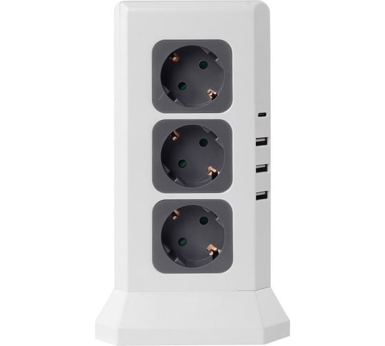 Удлинитель ROCKETSOCKET Tower Extended 12 Euro 16A, 4 USB 3A+C с блоком 5В/3.4А, кабель 2,0 м  цвет белый GNS5004