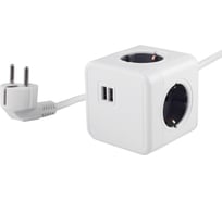 Удлинитель ROCKETSOCKET Cube Extended 4 Euro 16A, 2 USB A с блоком 5В/2.1А, кабель 1,5 м цвет серый GNS1404