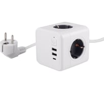 Удлинитель ROCKETSOCKET Cube Extended 4 Euro 16A, 3 USB 2A+C с блоком 5В/3.0А, кабель 1,5 м  цвет серый GNS1405