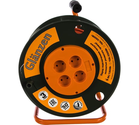 Силовой удлинитель на катушке GLANZEN 50 м 4 гн. ПВС 2х0,75 EB-50-001 00012288