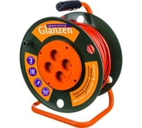 Силовой удлинитель на катушке GLANZEN 4 гн. 50 м ПВС 2x1 EB-50-003 00012290 15278106