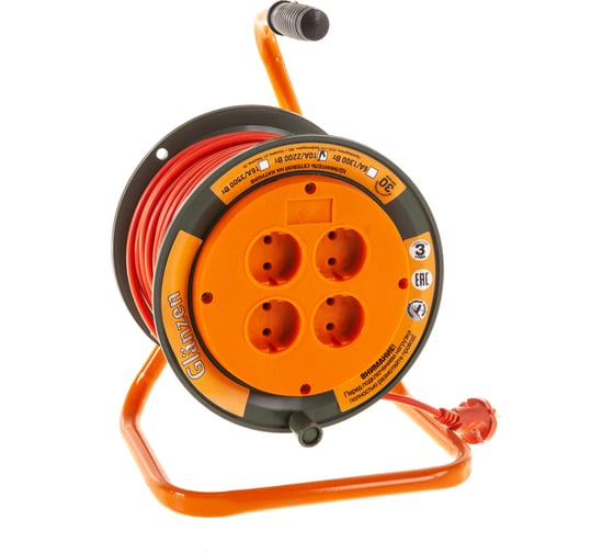 Силовой удлинитель на катушке GLANZEN 4 гн. 30 м ПВС 2x1 EB-30-004 00012291