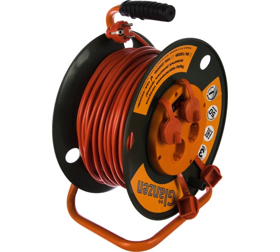 Силовой удлинитель на катушке GLANZEN 4 гн. 50 м ПВС 3x1,5 IP44 арт. EB-50-007 00012294