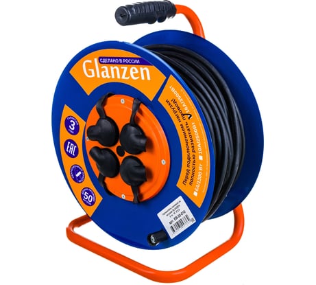 Силовой удлинитель на металлической катушке GLANZEN EB-50-010