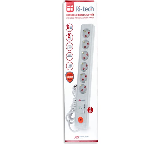 Сетевой фильтр Mutlusan electric RI-TECH 6 гнезд с USB 3x1,5мм 1,5м 001 175 660002 15 00