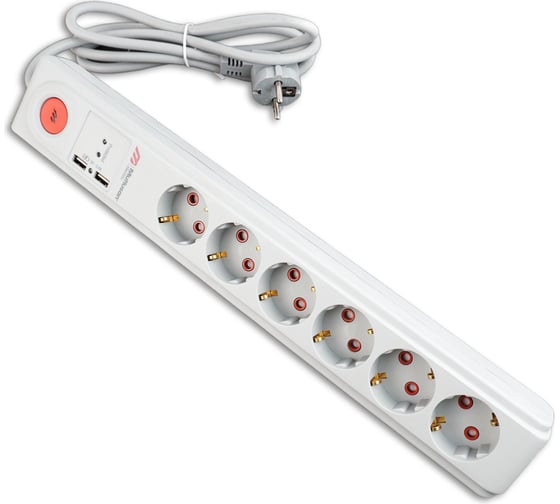 Сетевой фильтр Mutlusan electric RI-TECH 6 гнезд с USB 3x1,5мм 1,5м 001 175 660002 15 00