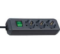 Сетевой фильтр Eco-Line 1,5м, 3 розетки, черный Brennenstuhl 1152300015