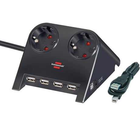 Настольный удлинитель 1,8м, 2 розетки, 4 USB-порта Brennenstuhl 1153540122