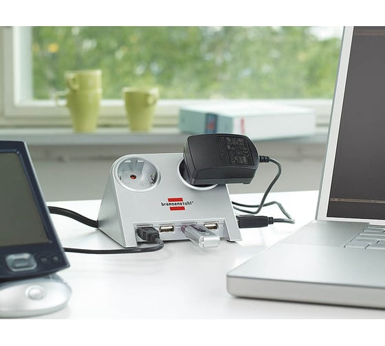 Настольный удлинитель 1,8м, 2 розетки, 4 USB-порта Brennenstuhl 1153540122