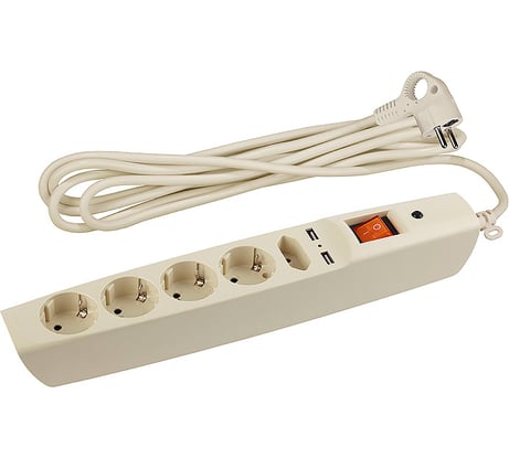 Сетевой фильтр 2м, с/з, слоновая кость SFU-5es-2m-I ЭРА C0043328