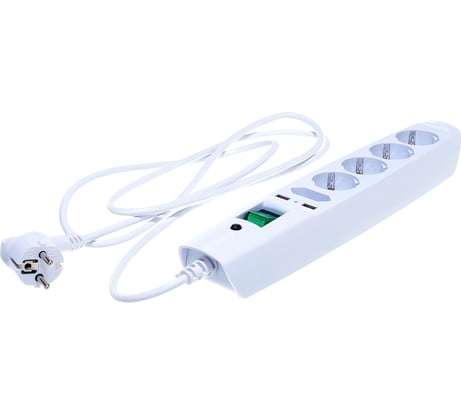 Сетевой фильтр 2м, с/з, белый SFU-5es-2m-W ЭРА C0043327