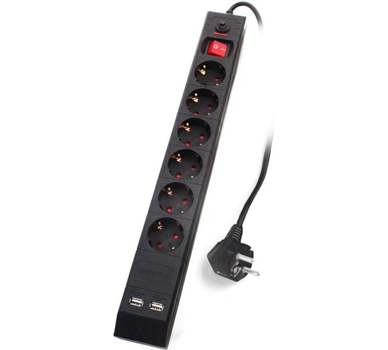 Сетевой фильтр Supra SF-6-ESC-USB-1.8M black