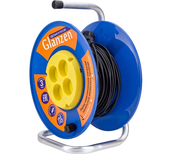Силовой удлинитель GLANZEN на катушке 4 гн. 20 м ПВС 2x0,75 EB-20-014 00-00006722
