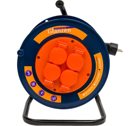 Силовой удлинитель Glanzen на катушке 4 гн. ПВС 3x2,5 IP44 арт. EC-30-011 00-00006573