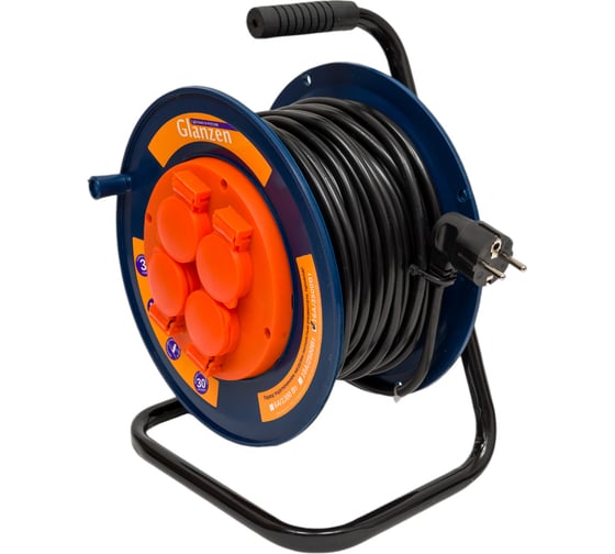 Силовой удлинитель Glanzen на катушке 4 гн. ПВС 3x2,5 IP44 арт. EC-30-011 00-00006573