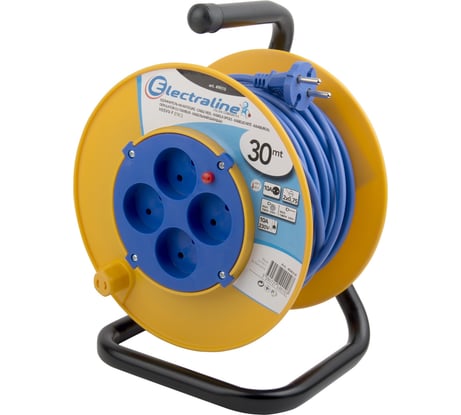 Удлинитель на катушке с защитой от перегрузок, 4 розетки 30м Electraline 49010