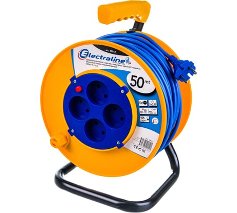 Удлинитель на катушке с защитой от перегрузок, 4 розетки 50м Electraline 49012