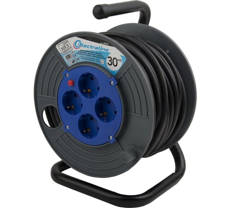 Удлинитель на катушке с защитой от перегрузки, 4 розетки, с заземлением 30м Electraline 49033