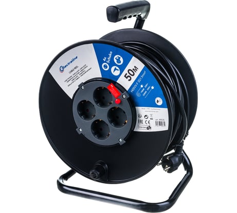 Удлинитель на катушке с защитой от перегрузки, 4 розетки, с заземлением 50м Electraline 49035