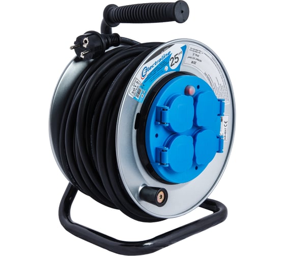 Удлинитель на металлической катушке с защитой от перегрузки, 4Р IP44 FIX PLATE Electraline 49042