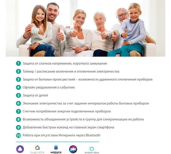 Сетевой фильтр Camelion Smart Home SZD/SH/4x1,5/WIFI (4гнезда 1,5м, 16A 4000В, USB+Type-С, WiFi+Счетчик) 14800