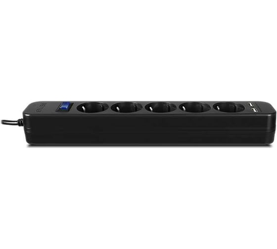 Фильтр SVEN SF-05LU 5.0 м (5 евро розеток, 2*USB(2.4А)) черный, цветная коробка SV-018856