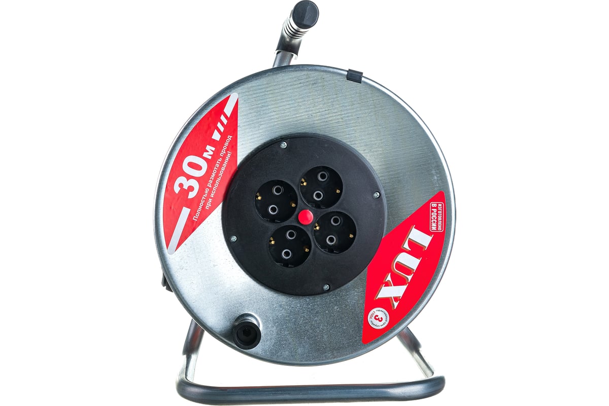 Силовой удлинитель на металлической катушке LUX К4-Е-30 30м 4 розетки с ...