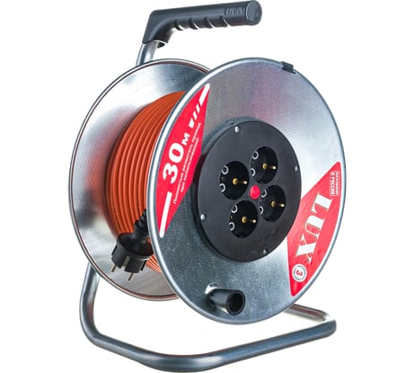 Силовой удлинитель на металлической катушке LUX К4-Е-30 30м 4 розетки с з/к 4606400419426
